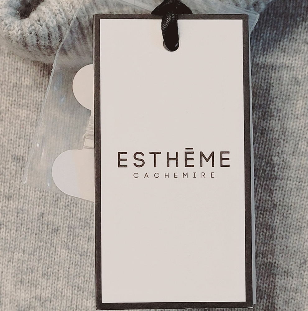 Esthēme 100% Cashmere Colorblock Cowl Neck Sweater Heather Gray Blush Pink - Picture 6 of 14